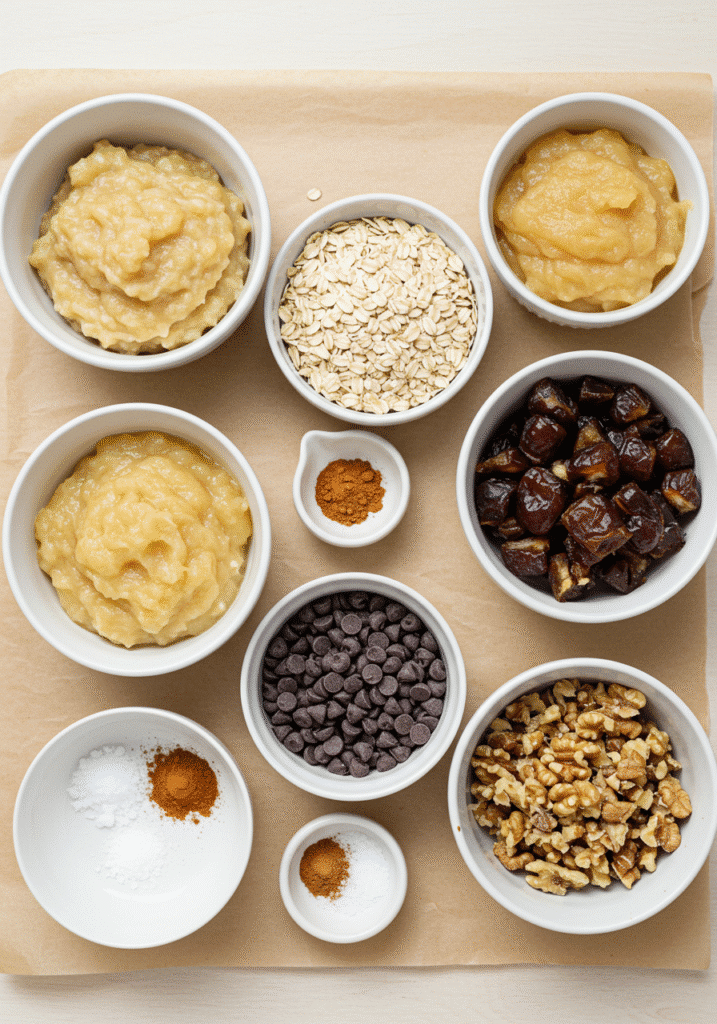 Ingredients for banana oat chocolate chip cookies