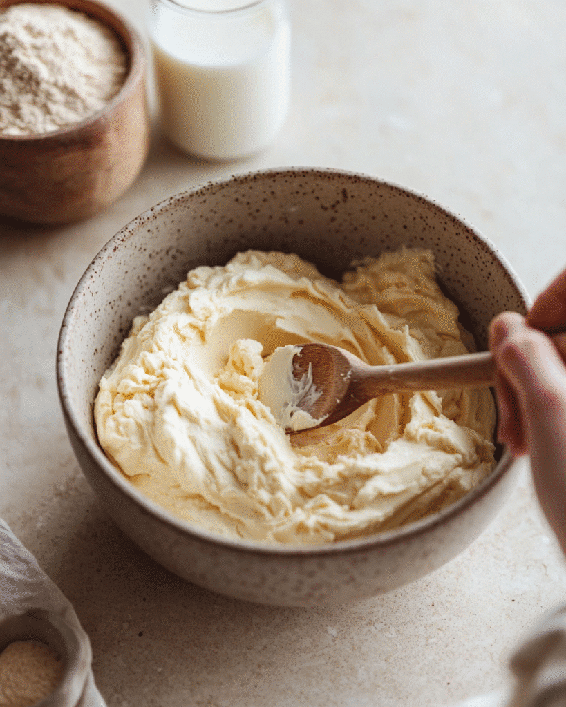 Mixing butter and brown monkfruit sweetener for sugar free cookie dough