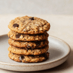 Banana oat chocolate chip cookies on ceramic plate