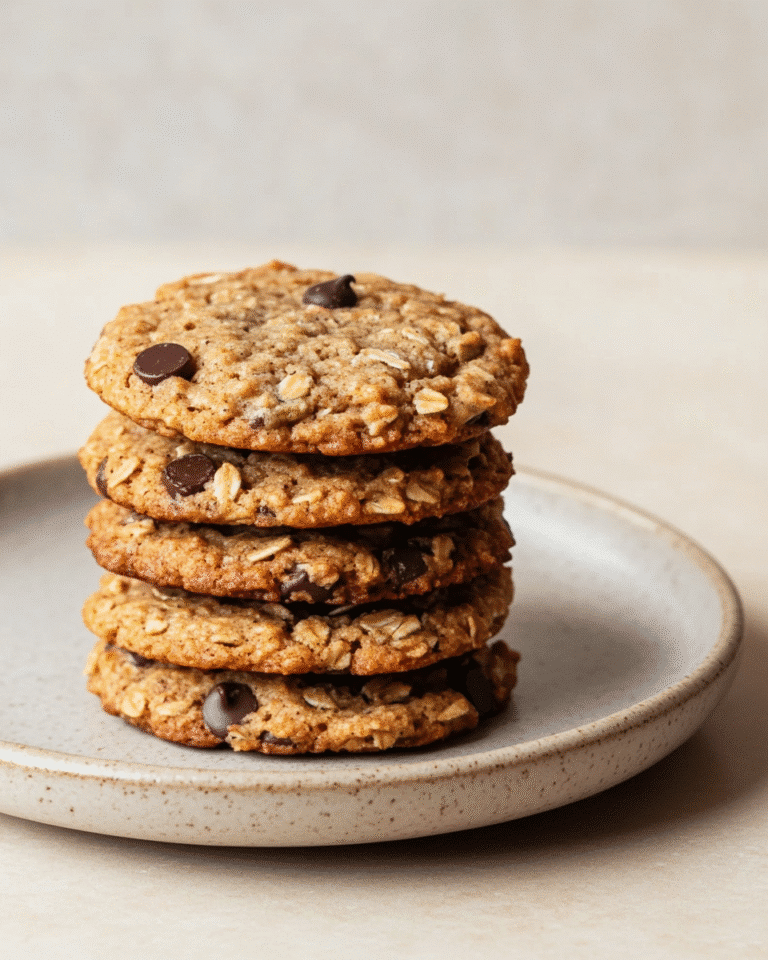 Banana oat chocolate chip cookies on ceramic plate