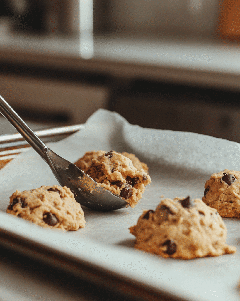 Scooping banana oat chocolate chip cookie dough
