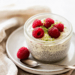 Chia seed yogurt recipe served in glass jar with berries