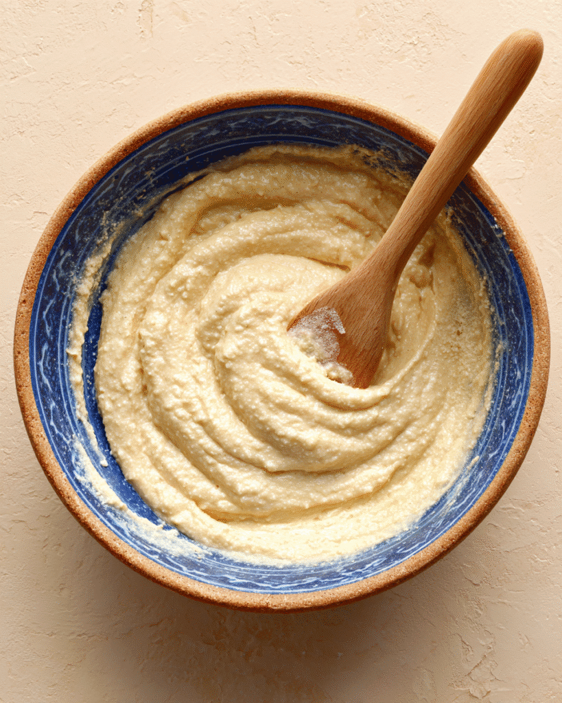 Cottage Cheese Banana Bread: Healthy, Moist & Naturally Sweet 7 Mixing banana bread batter with cottage cheese in ceramic bowl