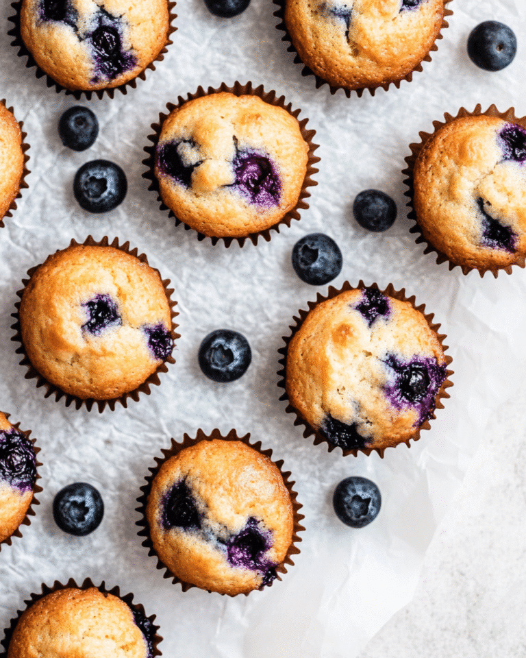 Top-down view of Greek yogurt blueberry muffins