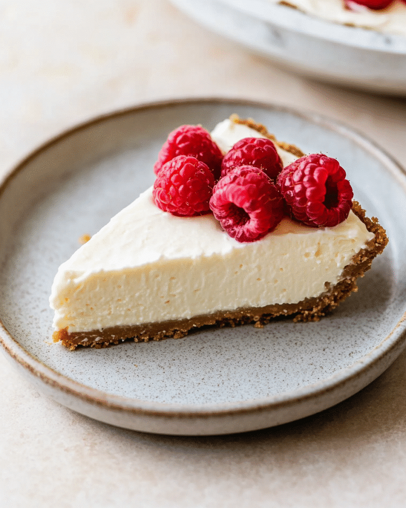 Slice of healthy cheesecake recipe topped with berries