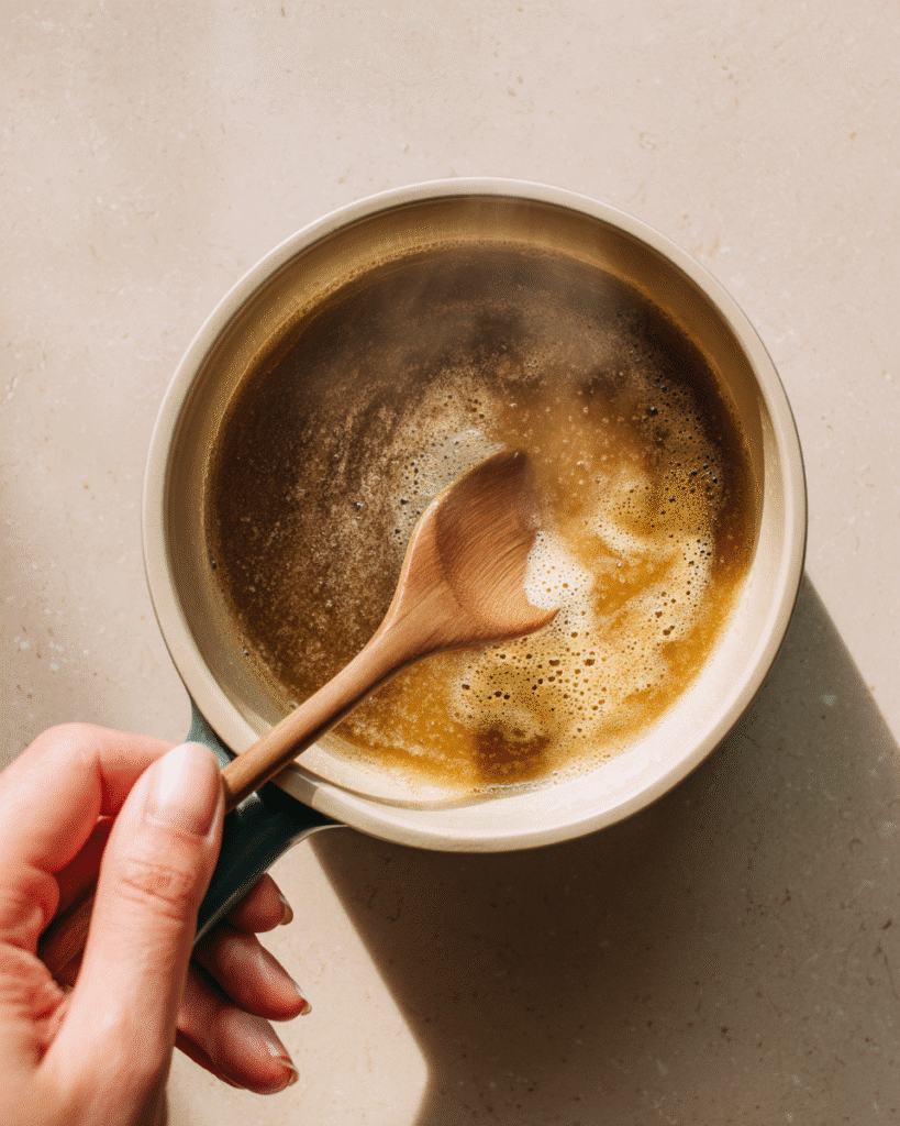 Melting nut butter and syrup