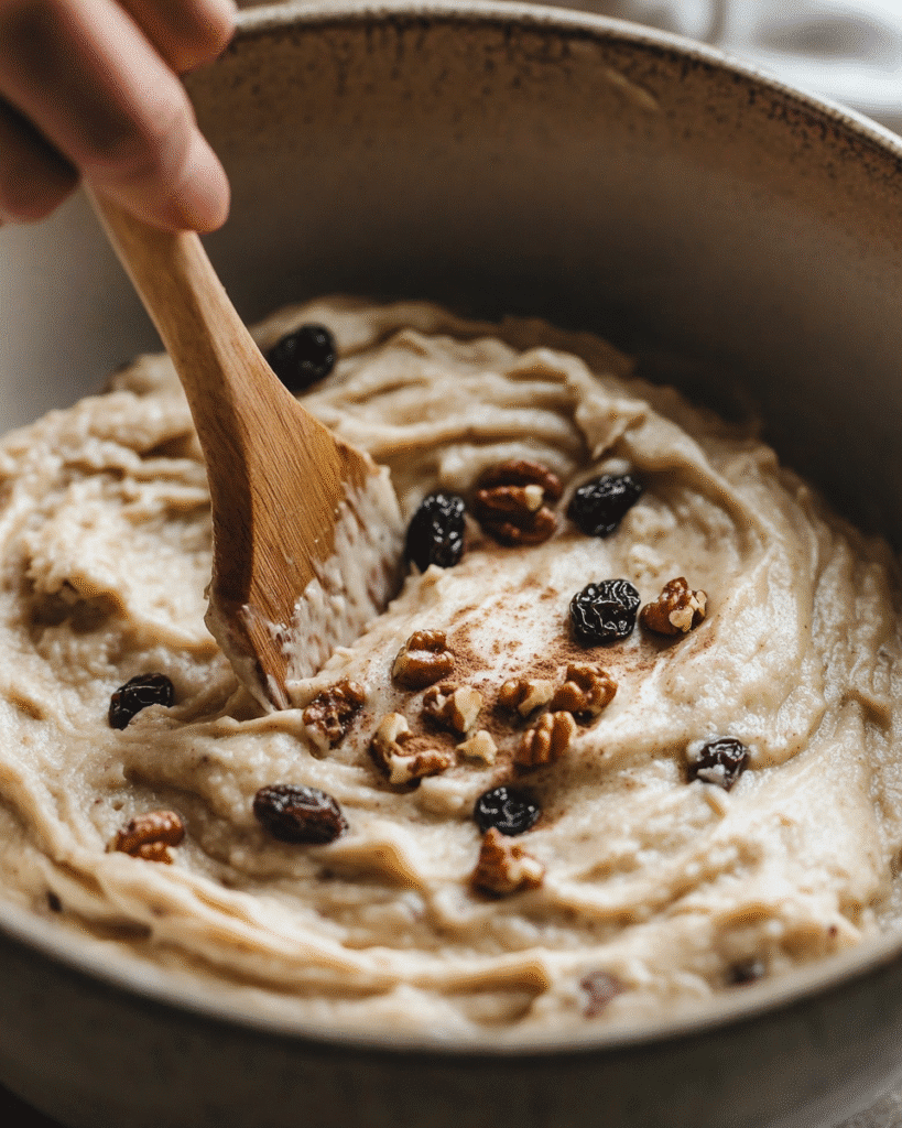 Sugar Free Cake Recipe: Moist, Naturally Sweet & Diabetic-Friendly 9 Mixing sugar free cake batter with raisins and walnuts