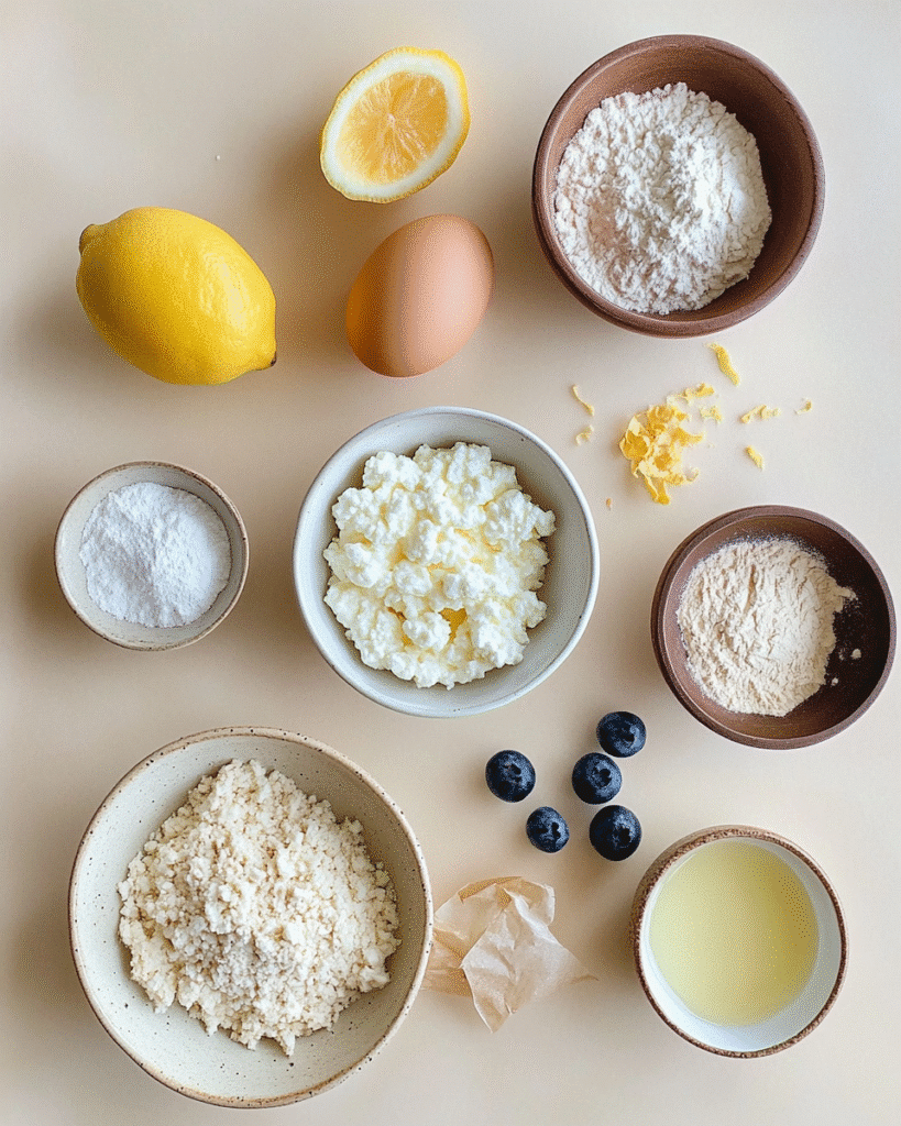 Protein Muffins: Fluffy, Low Sugar, and Packed with Protein 6 Protein muffins ingredients in small bowls on parchment