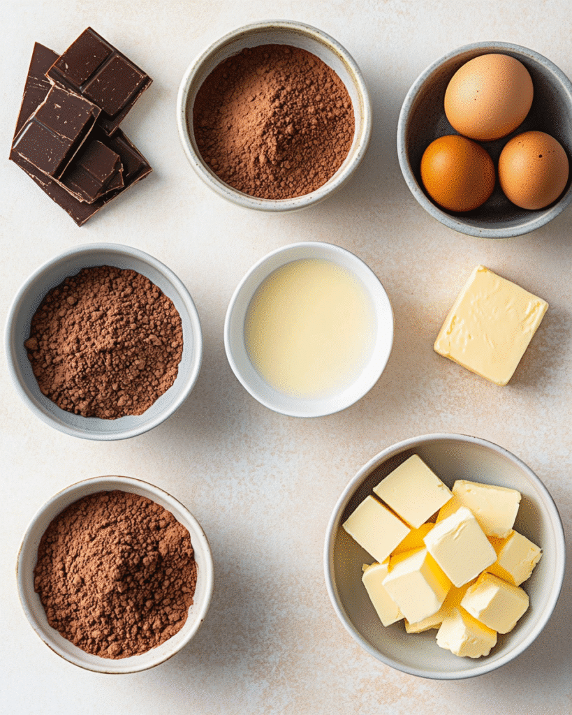 Ingredients for sugar free chocolate pudding laid out on beige counter