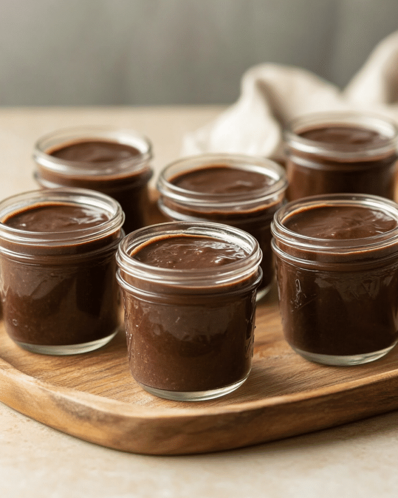 batch-prepped jars of sugar free chocolate pudding