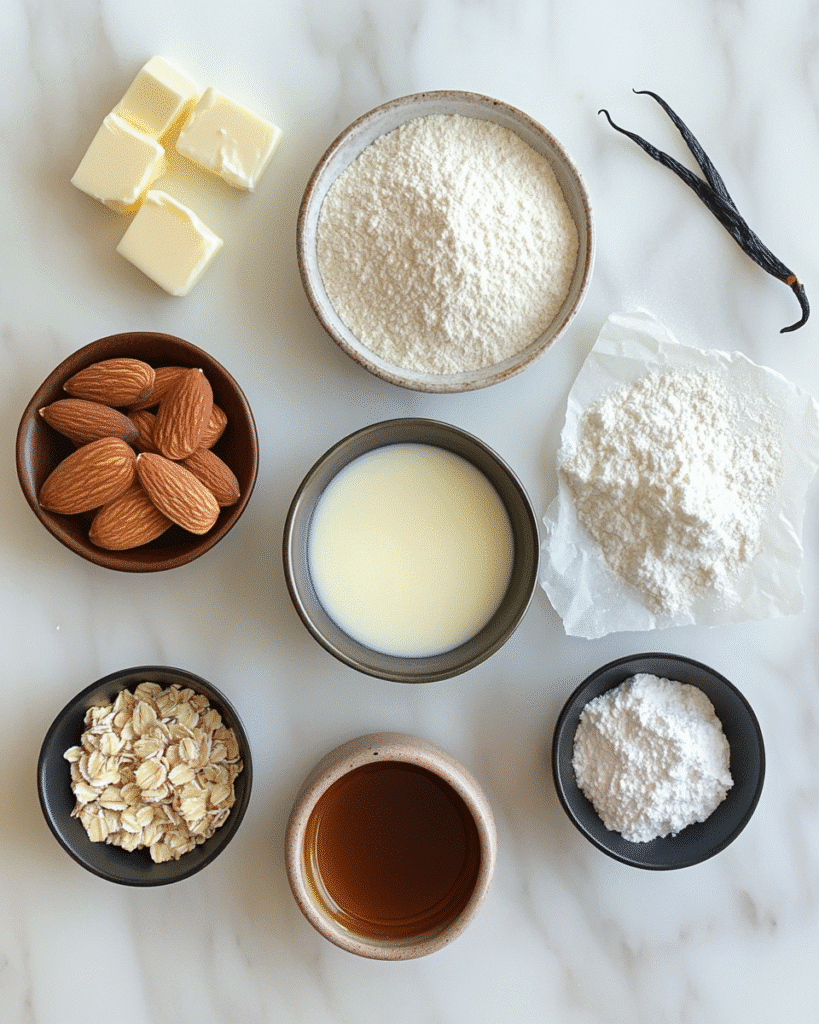 Ingredients for sugar free donuts arranged on a neutral background