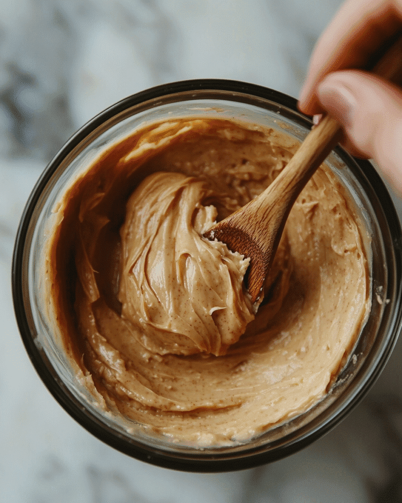 stirring peanut butter layer for healthy cups