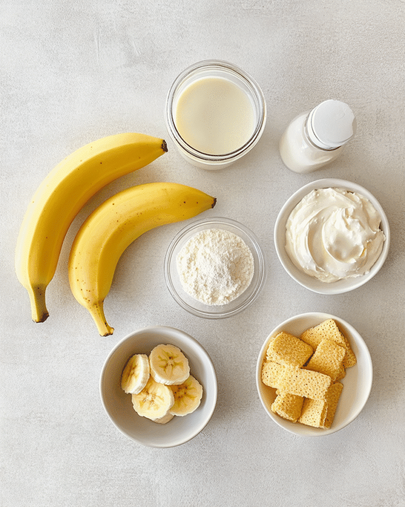 Sugar Free Banana Pudding That Tastes Like the Real Thing 6 sugar free banana pudding ingredients flat lay