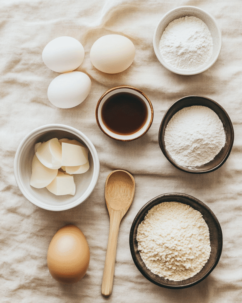 Sugar free angel food cake ingredients measured in bowls