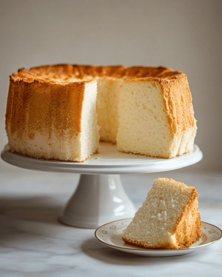 Full sugar free angel food cake sliced and served