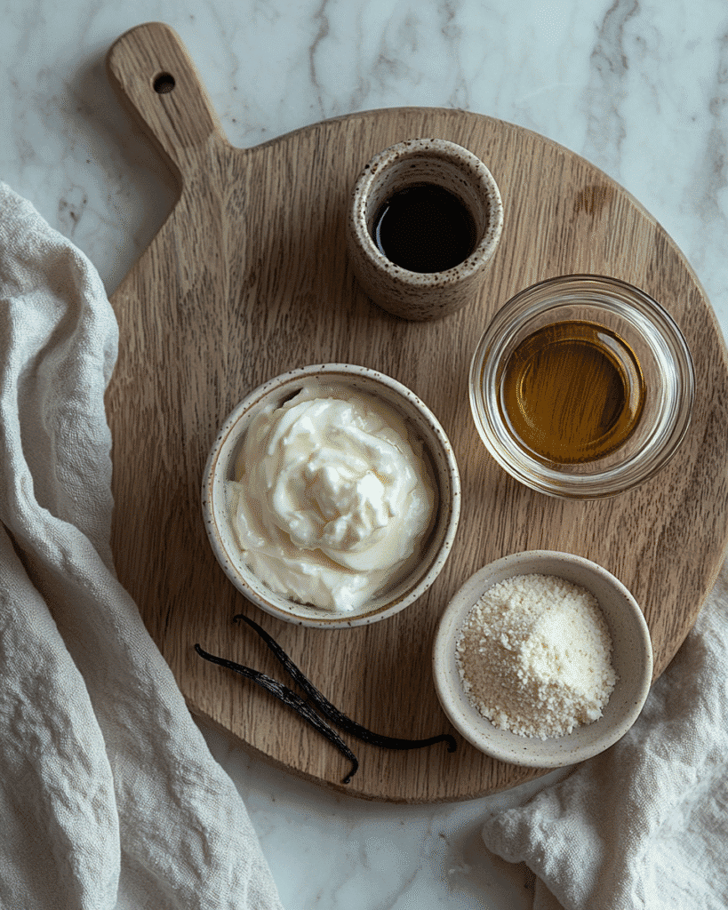 Sugar Free Frozen Yogurt – Easy, Creamy, and Low Carb 5 ingredients for sugar free frozen yogurt in ceramic bowls